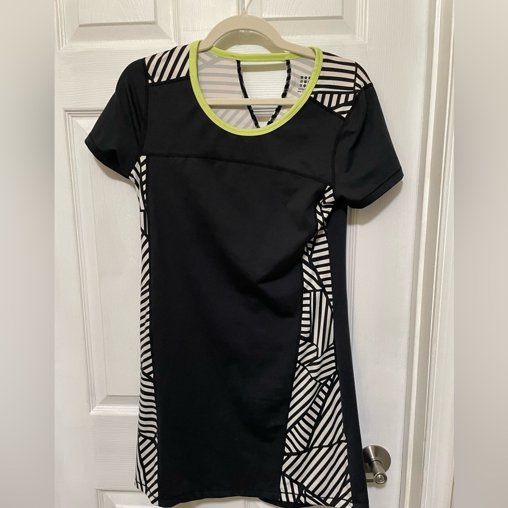 Title Nine Striped Black and White Top with Lime Accents